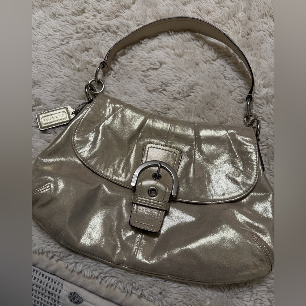 Coach soho shimmer flap hobo shoulder bag